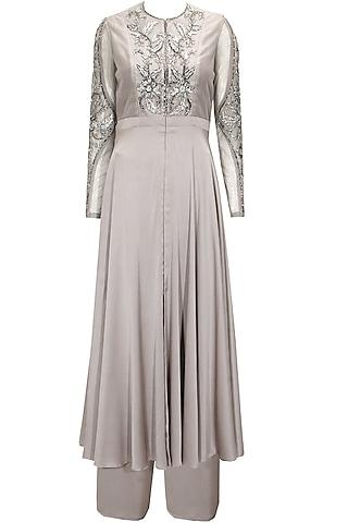 silver embroidered anarkali with palazzo pants