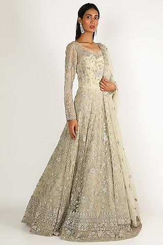 silver embroidered gown with dupatta