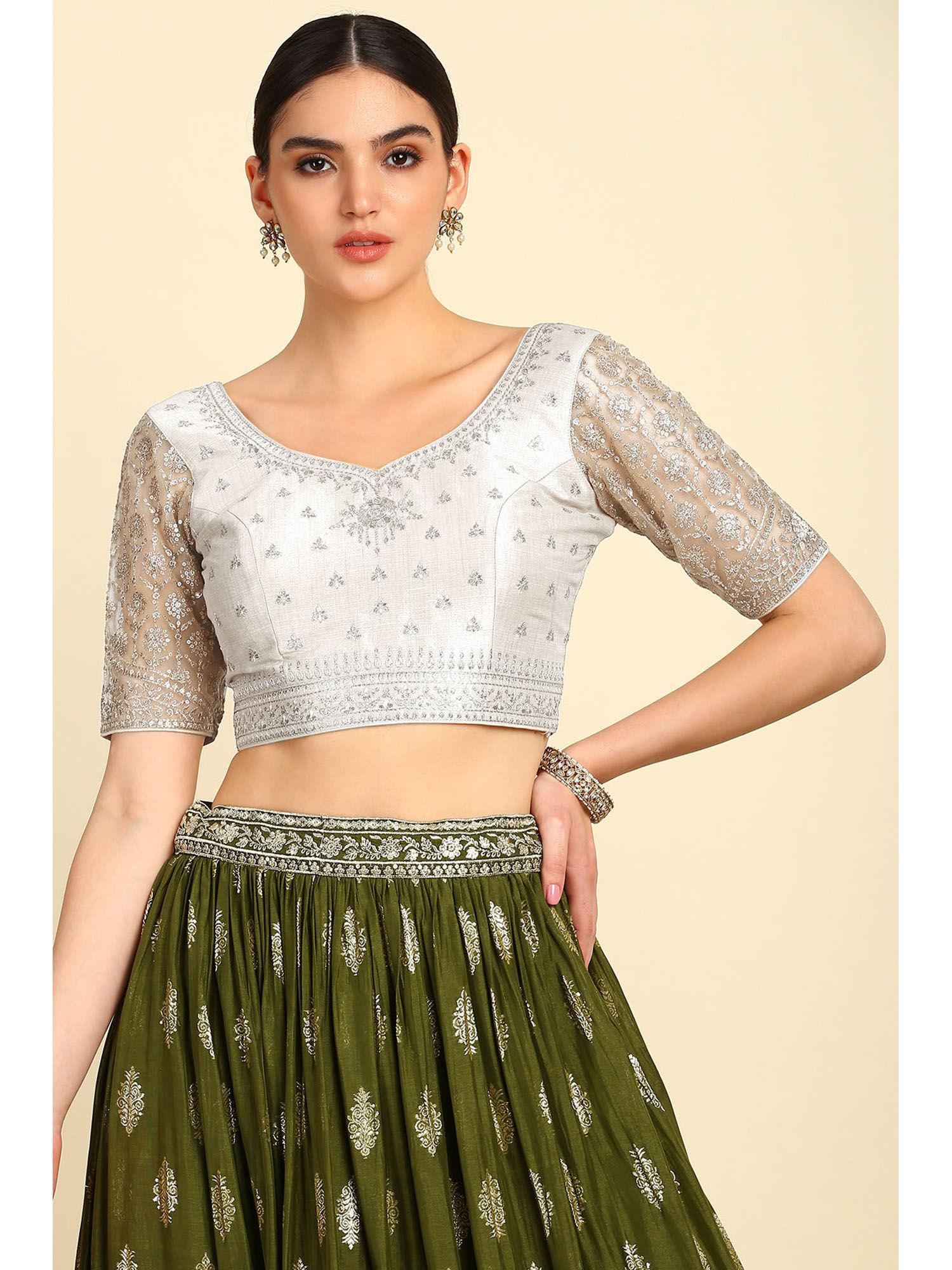 silver embroidered stitched blouse with sequins work