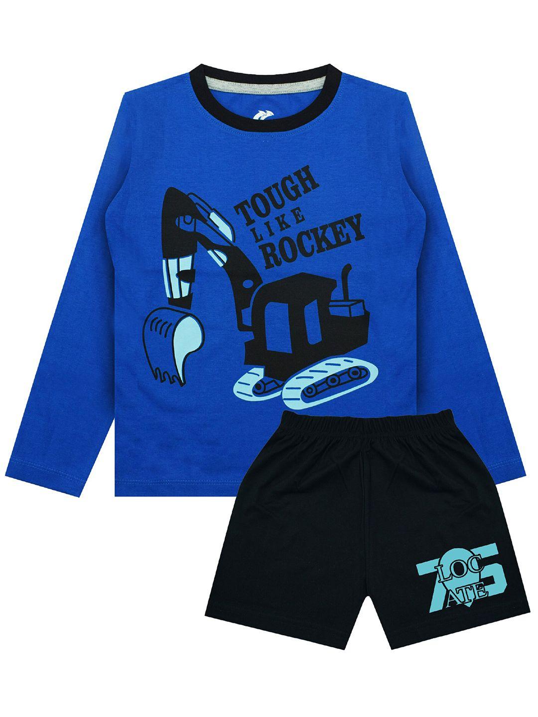 silver fang boys blue & black printed t-shirt with shorts