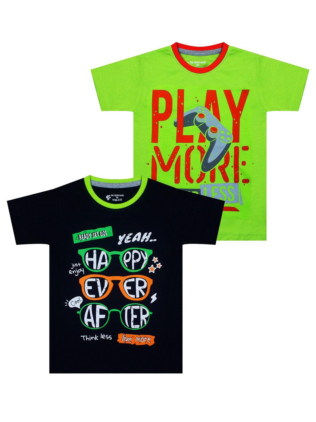 silver fang boys green & black typography printed t-shirt pack of 2
