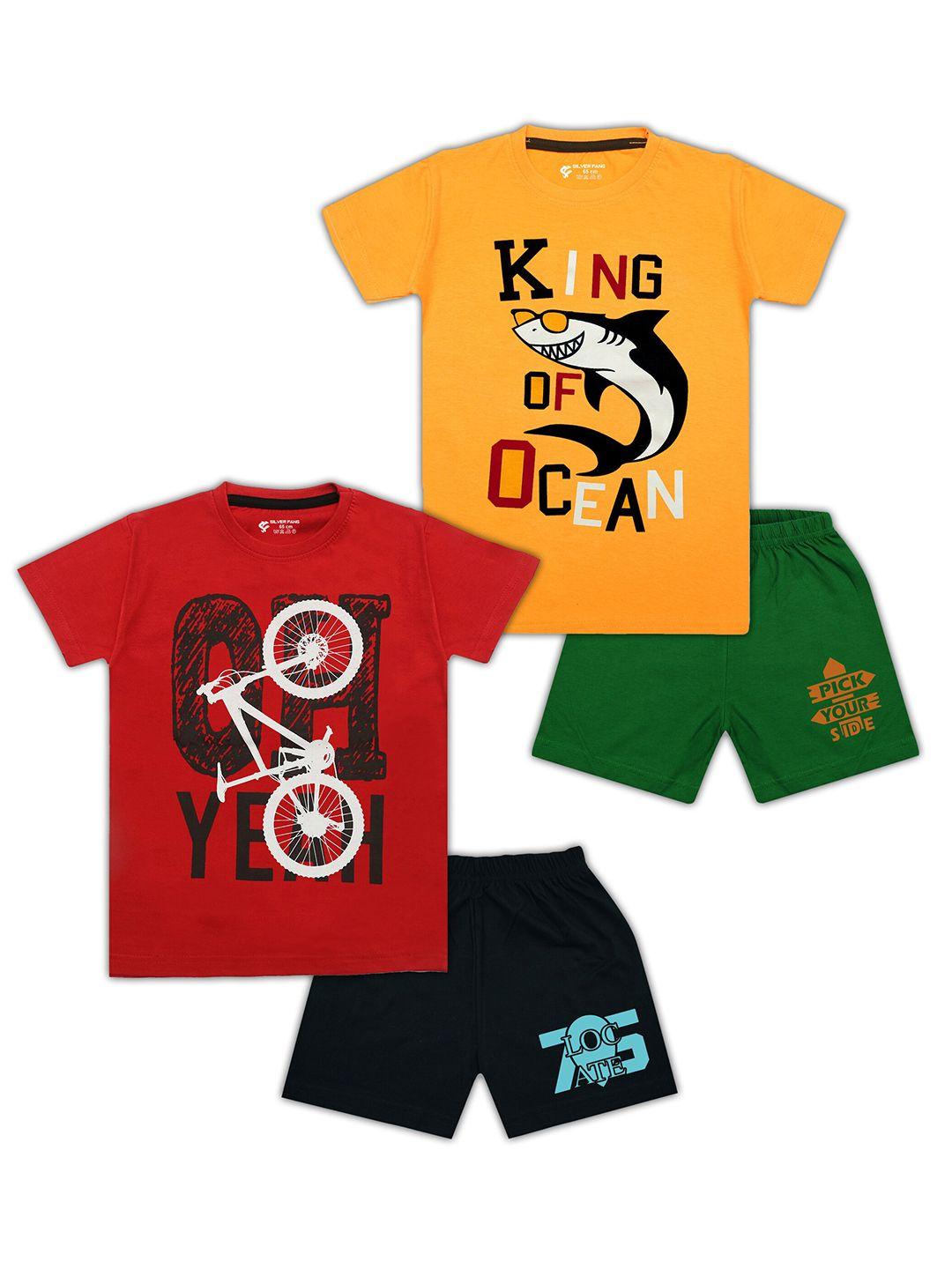 silver fang boys red & yellow printed t-shirt with shorts