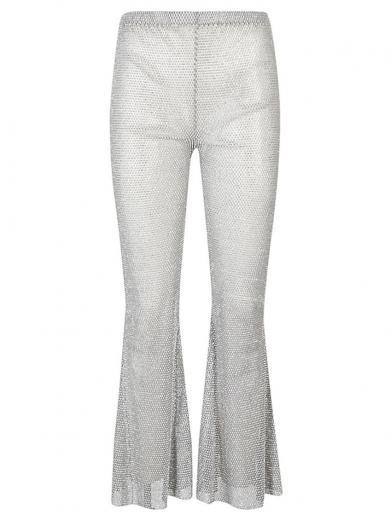 silver flare leg trousers