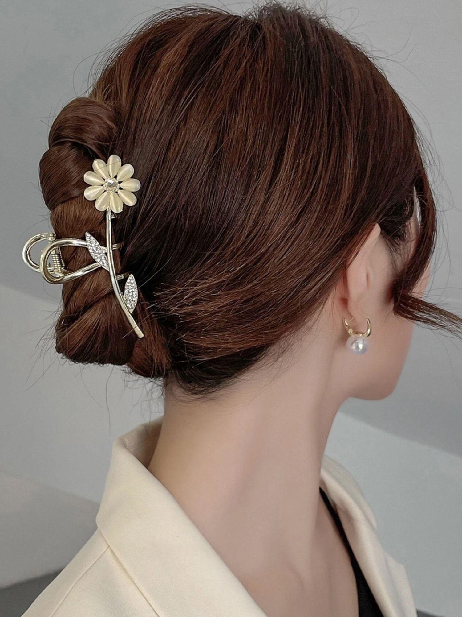 silver floral designed gold plated clutcher hair claw clips