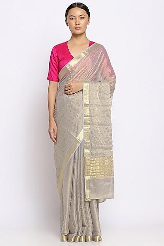 silver georgette tissue embellished handwoven saree