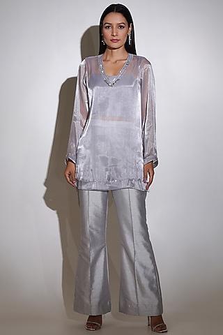 silver glass organza rhinestone embellished tunic set