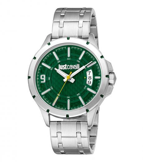 silver green dial watch