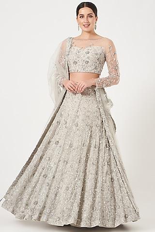 silver-grey embroidered lehenga set