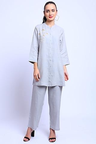 silver grey embroidered shirt tunic