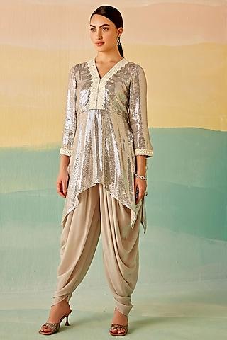 silver grey georgette tunic set