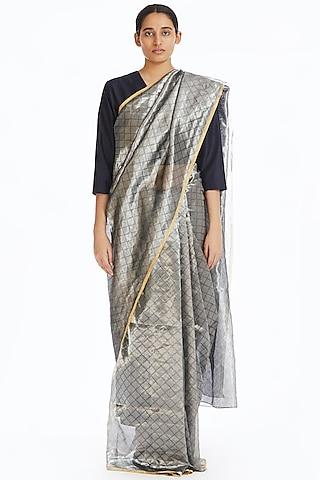 silver handwoven longline saree