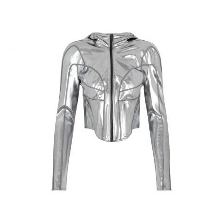 silver hooded jacket.