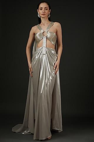 silver interlock draped gown