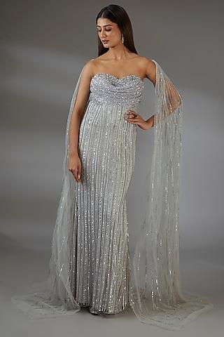 silver italian tulle crystal hand embellished corset gown