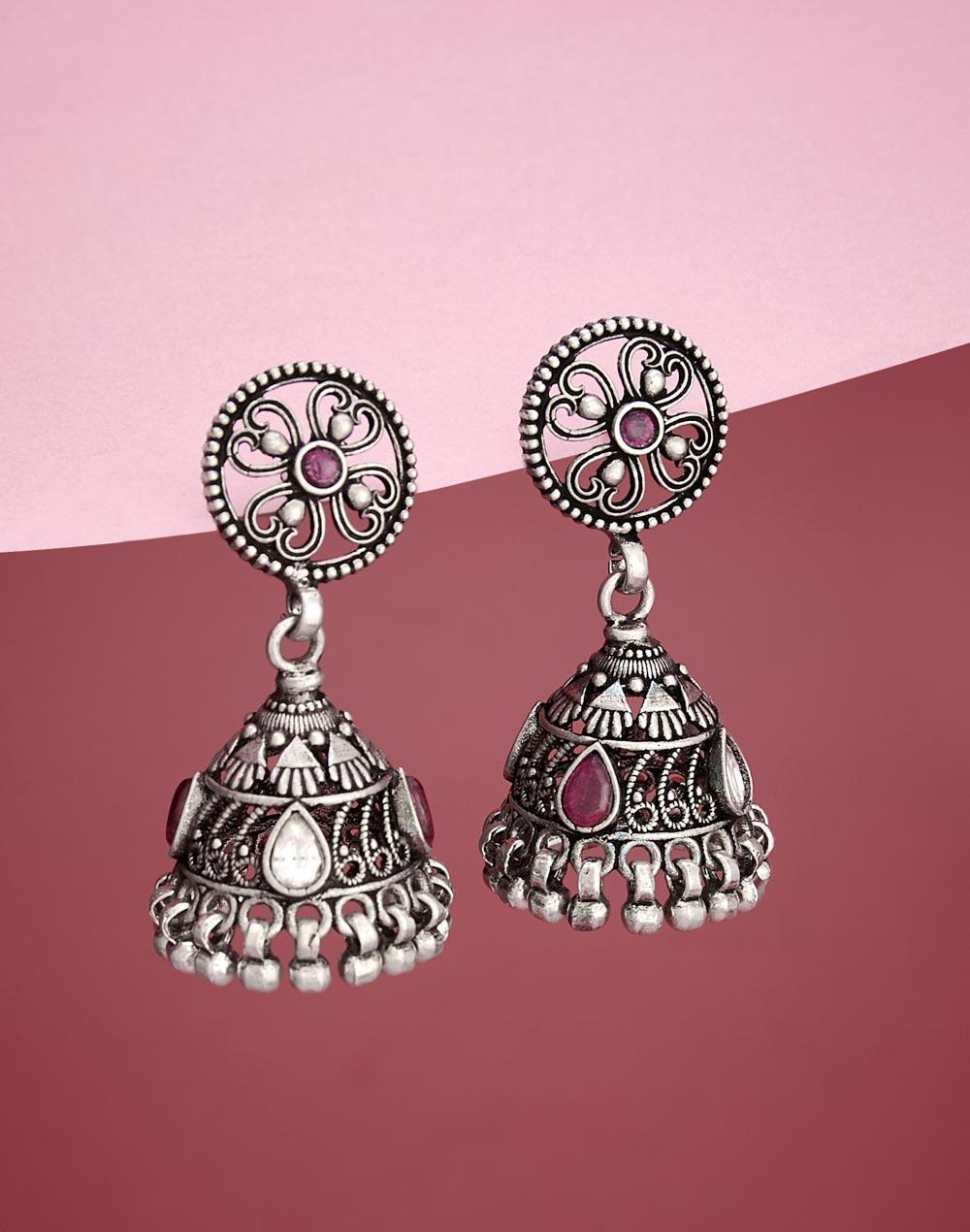 silver jhumka earrings