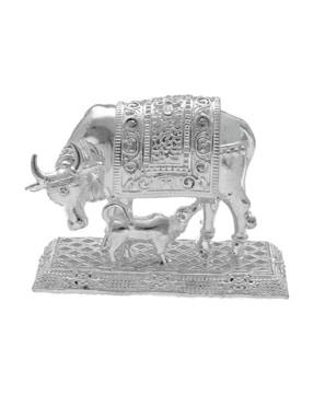 silver kamdhenu cow with calf idol