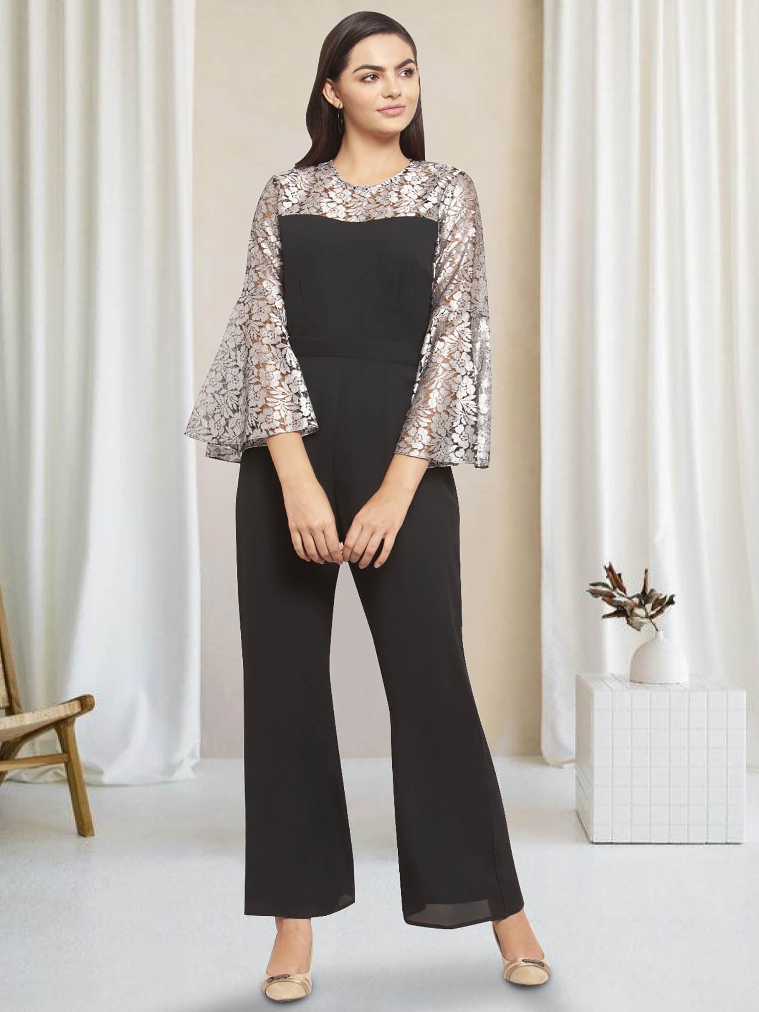 silver lace bell sleeve jumpsuit