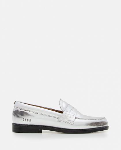silver laminated leather loafers