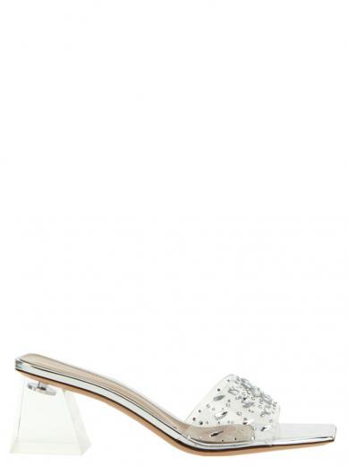 silver laminated rhinestone heels