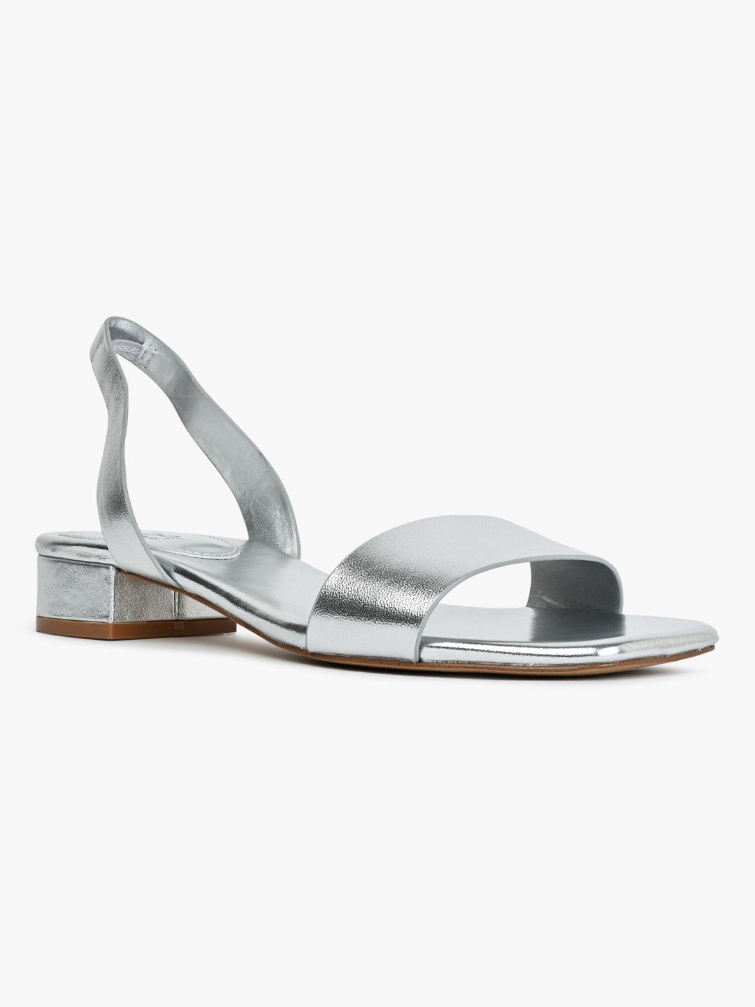 silver leather two piece flat sandal