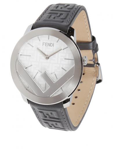 silver logo round dial watch