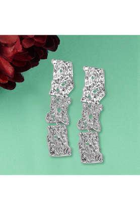 silver long designer earings carved with 3 - layered panel