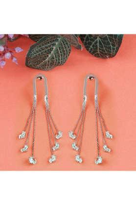 silver long designer earings with chain danglers and cz stones solitaire hanging