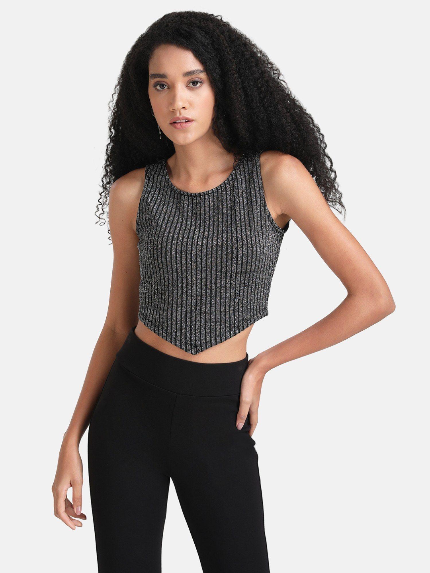 silver lurex stripe crop top