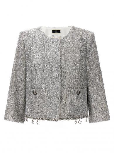 silver lurex tweed cropped jacket
