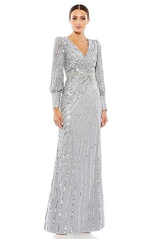 silver mesh sequins embroidered gown