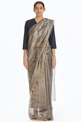 silver metallic handwoven saree
