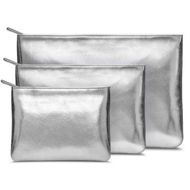 silver metallic stash pouch set of 3