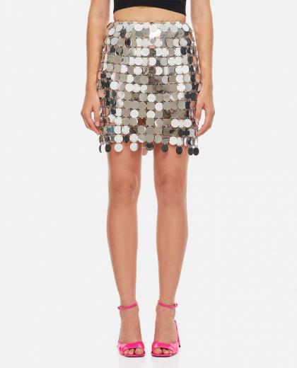 silver miniskirt with circular discs