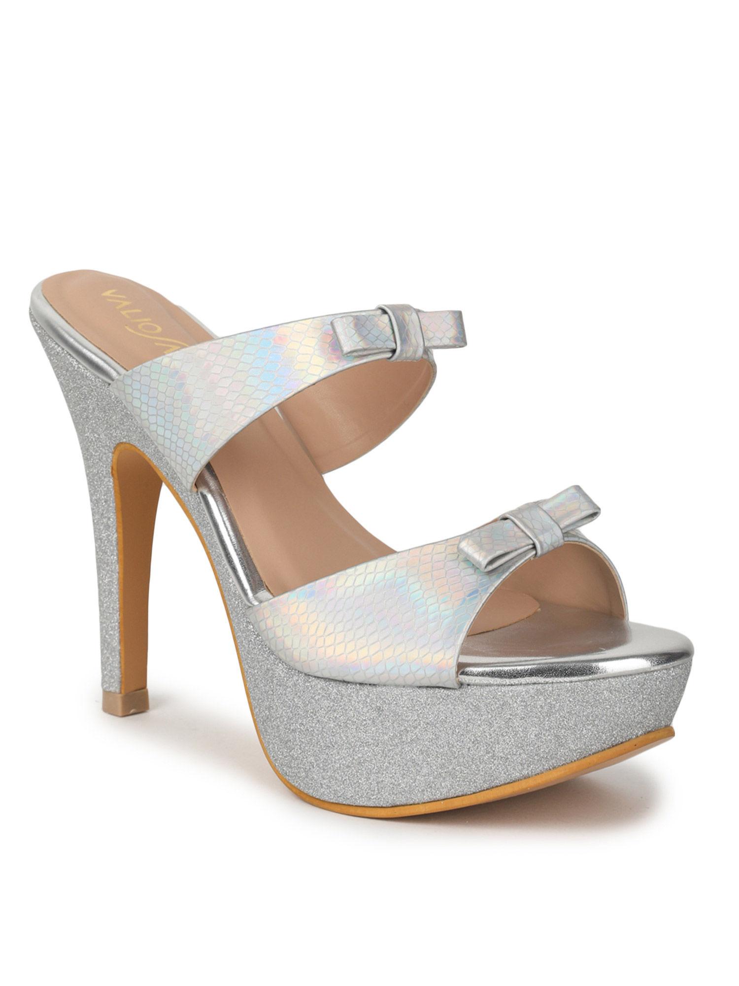 silver party textured stilettos