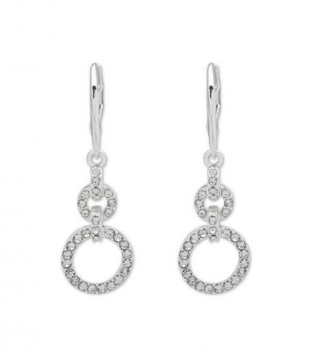 silver pave circle drop earrings