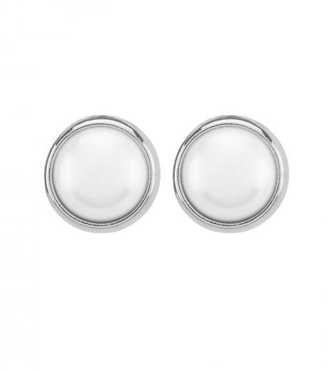 silver pearl bezel stud earrings