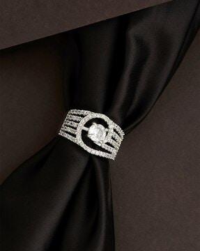 silver-plated american diamond-studded finger ring