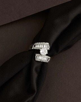 silver-plated american diamond-studded finger ring