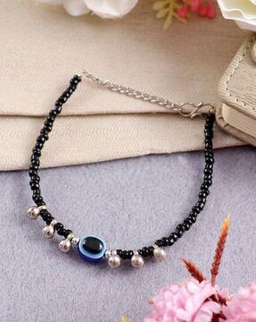 silver-plated bead-studded anklet