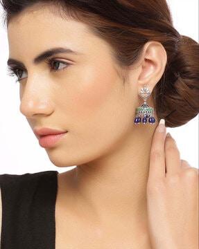 silver-plated cutwork jhumka earrings