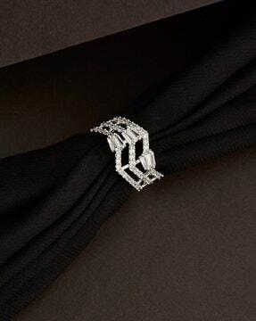silver-plated diamond-studded adjustable ring