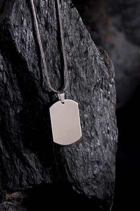 silver-plated dog tag pendant with chain