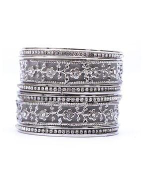 silver-plated floral bangle set