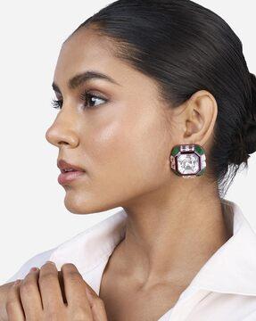 silver-plated jungle oversized crystal stud earrings