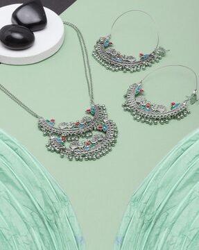 silver-plated necklace & earrings set
