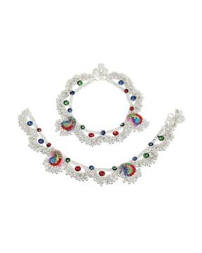silver-plated stone-studded anklets