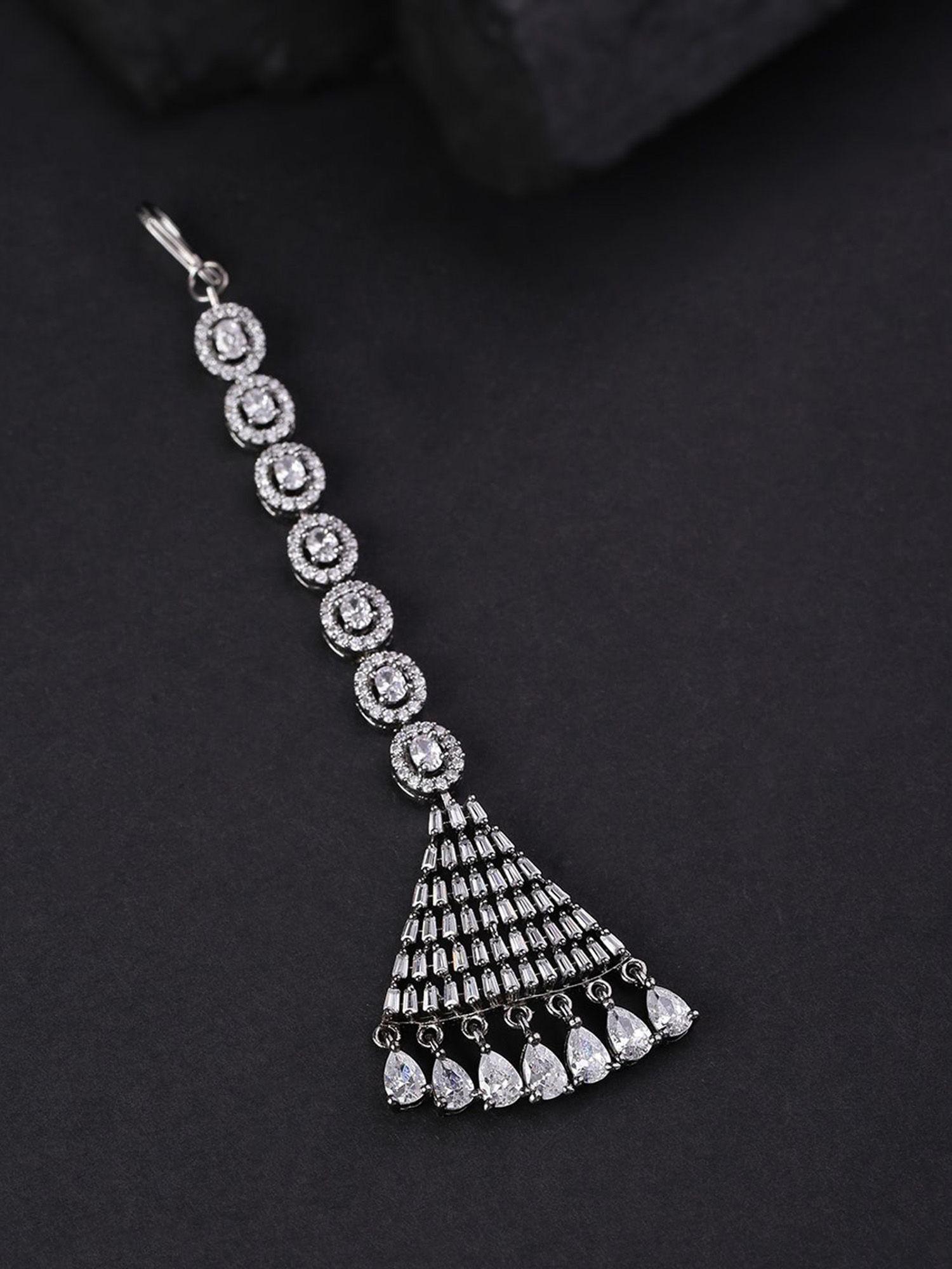 silver plated ad studded triangular maang tika