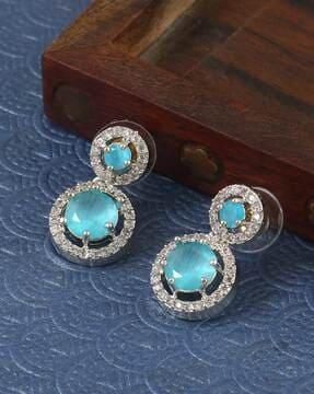 silver-plated american diamond-studded dangler earrings