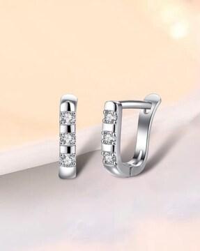 silver-plated american diamond-studded hoops earrings