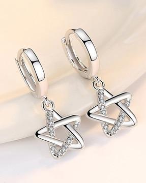 silver-plated american diamond-studded hoops earrings